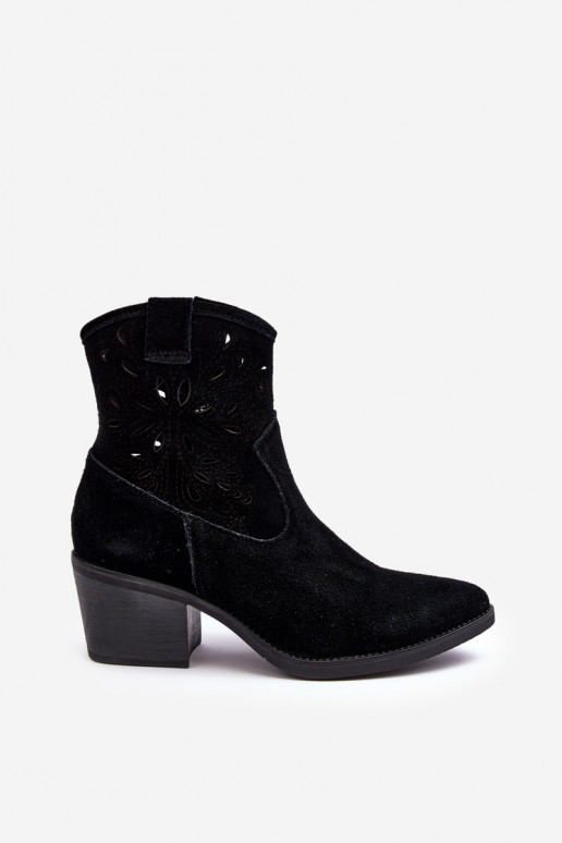 Zamszowe Botki Kowbojki Ażurowe D&A SN622-20 Czarne