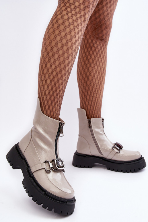 Women's Glossy Zip-up Boots D&A MR870-94 Light gray Women's Glossy Zip-up Boots D&A MR870-94 Light gray