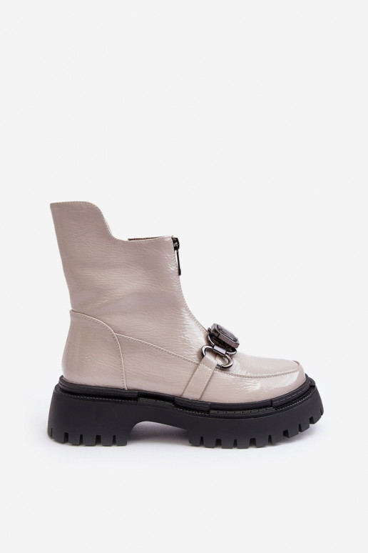Women's Glossy Zip-up Boots D&A MR870-94 Light gray Women's Glossy Zip-up Boots D&A MR870-94 Light gray