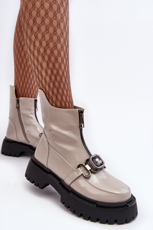 Women's Glossy Zip-up Boots D&A MR870-94 Light gray Women's Glossy Zip-up Boots D&A MR870-94 Light gray