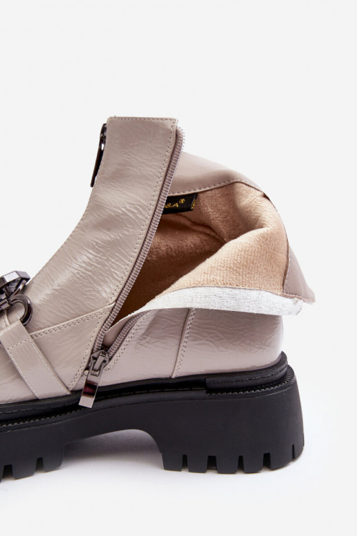 Women's Glossy Zip-up Boots D&A MR870-94 Light gray Women's Glossy Zip-up Boots D&A MR870-94 Light gray