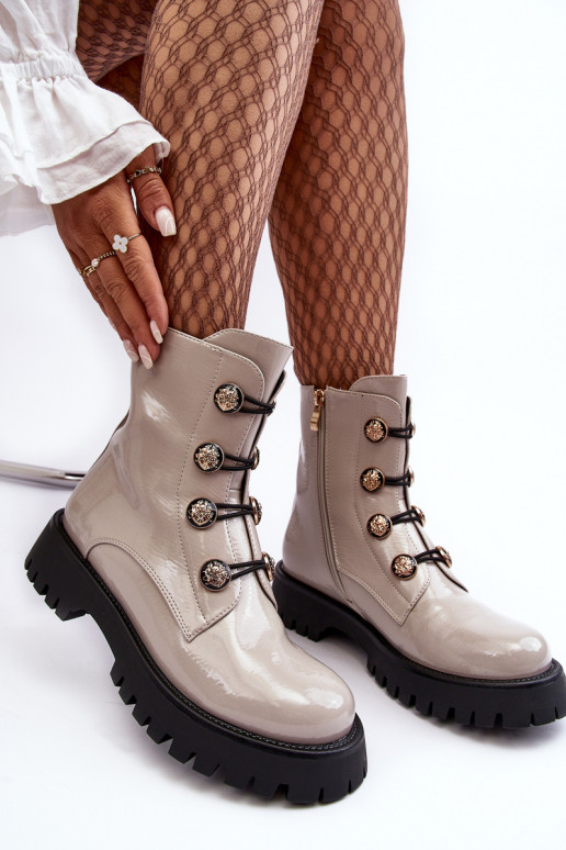Women's Quilted Boots with Ornamental Buttons D&A MR870-51 Light beige Women's Quilted Boots with Ornamental Buttons D&A MR870-51 Light beige