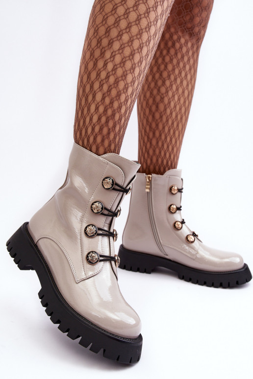 Women's Quilted Boots with Ornamental Buttons D&A MR870-51 Light beige Women's Quilted Boots with Ornamental Buttons D&A MR870-51 Light beige