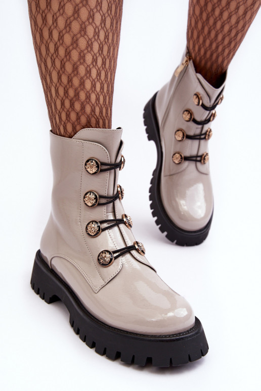 Women's Quilted Boots with Ornamental Buttons D&A MR870-51 Light beige Women's Quilted Boots with Ornamental Buttons D&A MR870-51 Light beige