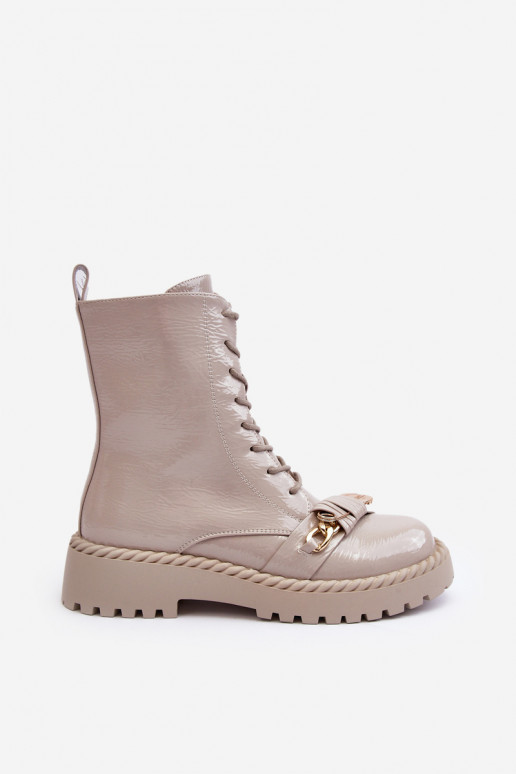 Women's Glossy Boots Workery with Ornament D&A MR870-67 Light Gray Women's Glossy Boots Workery with Ornament D&A MR870-67 Light Gray