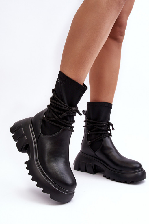 Lace-up Boots on Massive Platform Black Big Star MM274590 Lace-up Boots on Massive Platform Black Big Star MM274590