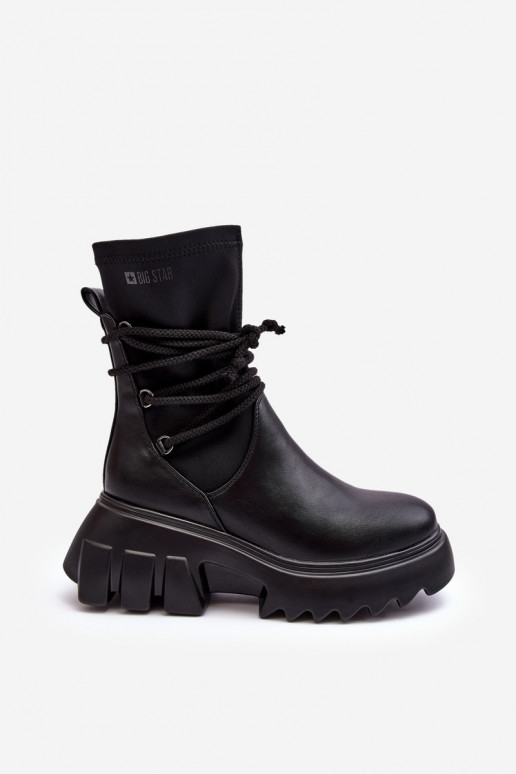 Lace-up Boots on Massive Platform Black Big Star MM274590 Lace-up Boots on Massive Platform Black Big Star MM274590