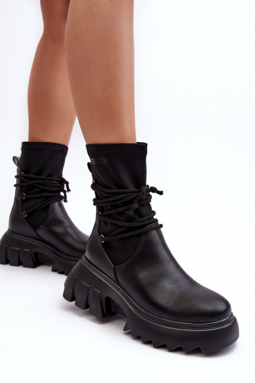 Lace-up Boots on Massive Platform Black Big Star MM274590 Lace-up Boots on Massive Platform Black Big Star MM274590