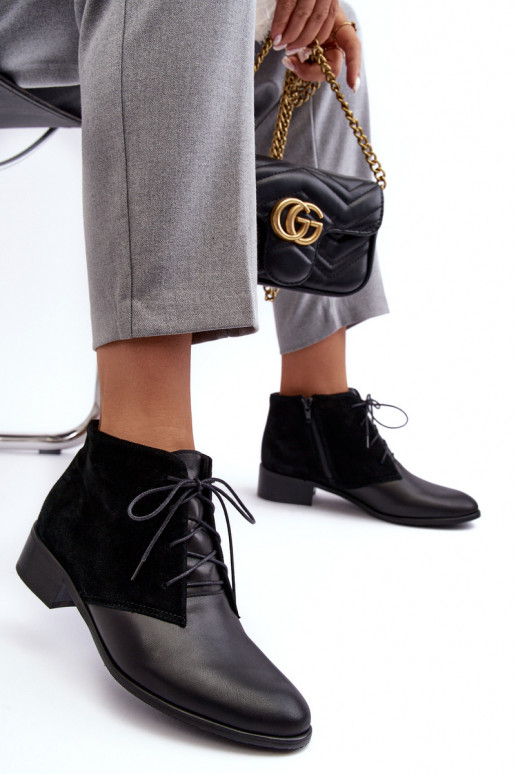 Modne Damskie Sznurowane Botki Czarne Kefora