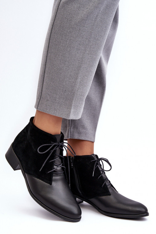 Modne Damskie Sznurowane Botki Czarne Kefora