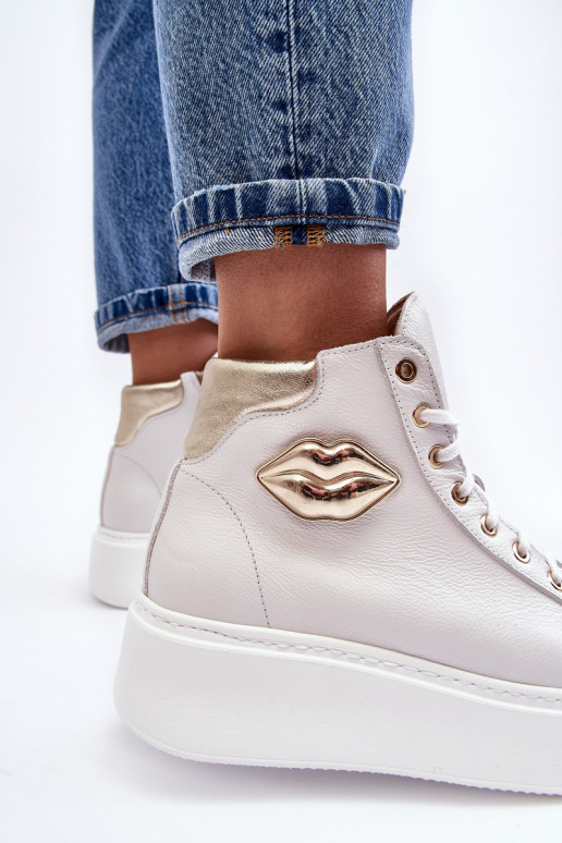 Women's High-Top Zipper Sneakers Lemar White Katerin Women's High-Top Zipper Sneakers Lemar White Katerin