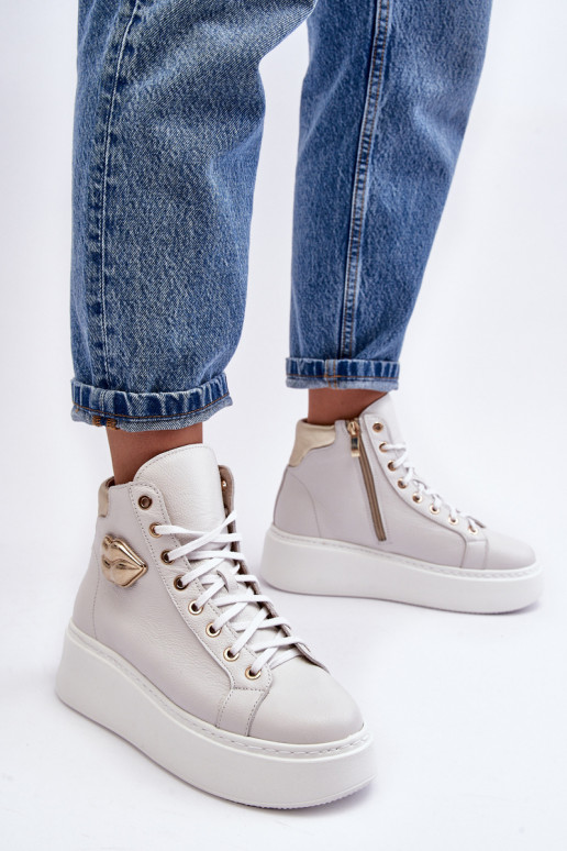 Women's High-Top Zipper Sneakers Lemar White Katerin Women's High-Top Zipper Sneakers Lemar White Katerin