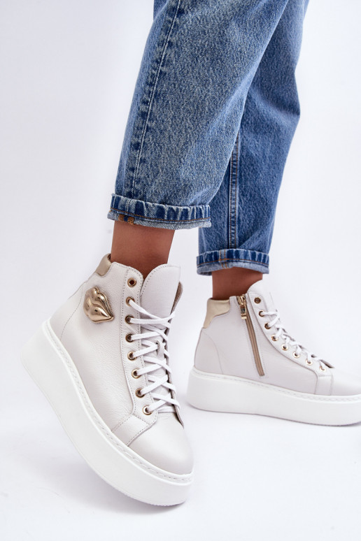 Trampki Damskie Wysokie Na Suwak Lemar Białe Katerin Trampki Damskie Wysokie Na Suwak Lemar Białe Katerin