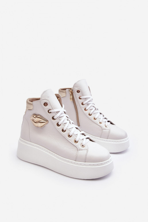 Women's High-Top Zipper Sneakers Lemar White Katerin Women's High-Top Zipper Sneakers Lemar White Katerin