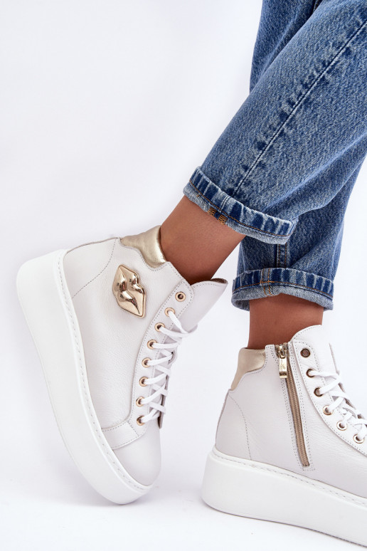 Women's High-Top Zipper Sneakers Lemar White Katerin Women's High-Top Zipper Sneakers Lemar White Katerin