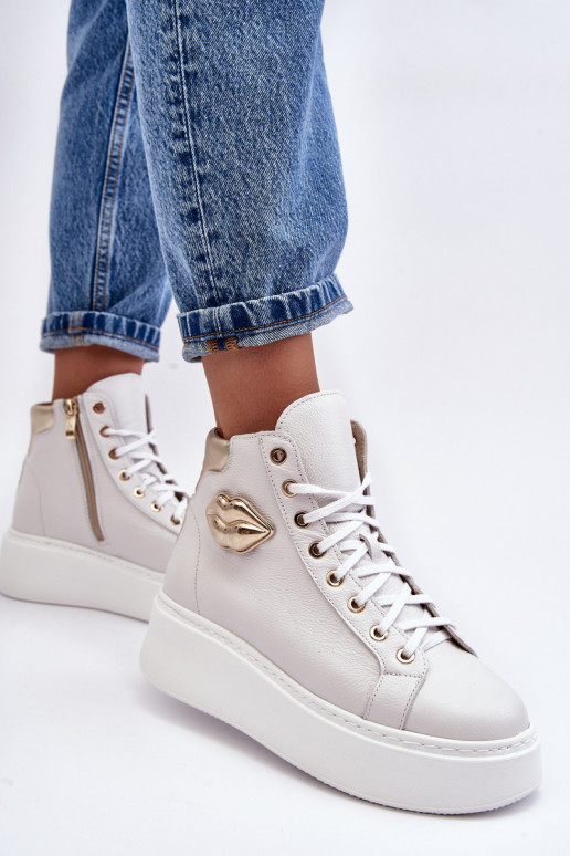 Women's High-Top Zipper Sneakers Lemar White Katerin Women's High-Top Zipper Sneakers Lemar White Katerin