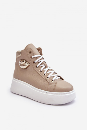 Women's High-Top Zipper Sneakers Beige Katerin 2