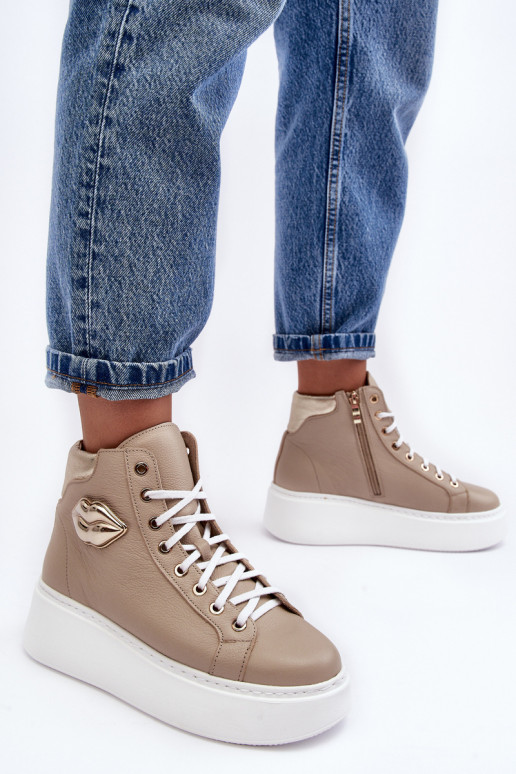 Trampki Damskie Wysokie Na Suwak Lemar Beżowe Katerin