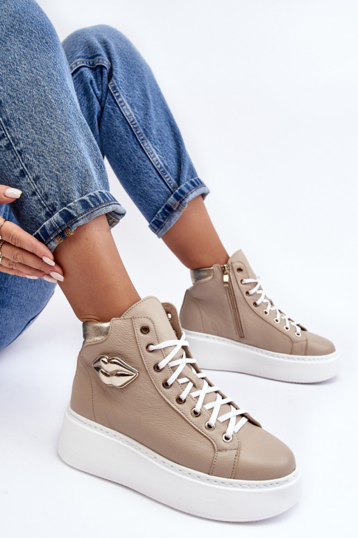 Women's High-Top Zipper Sneakers Beige Katerin Women's High-Top Zipper Sneakers Beige Katerin