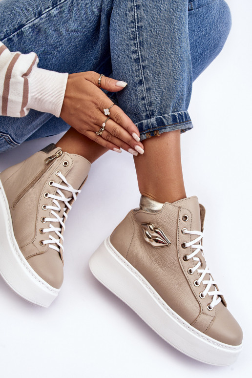 Trampki Damskie Wysokie Na Suwak Lemar Beżowe Katerin