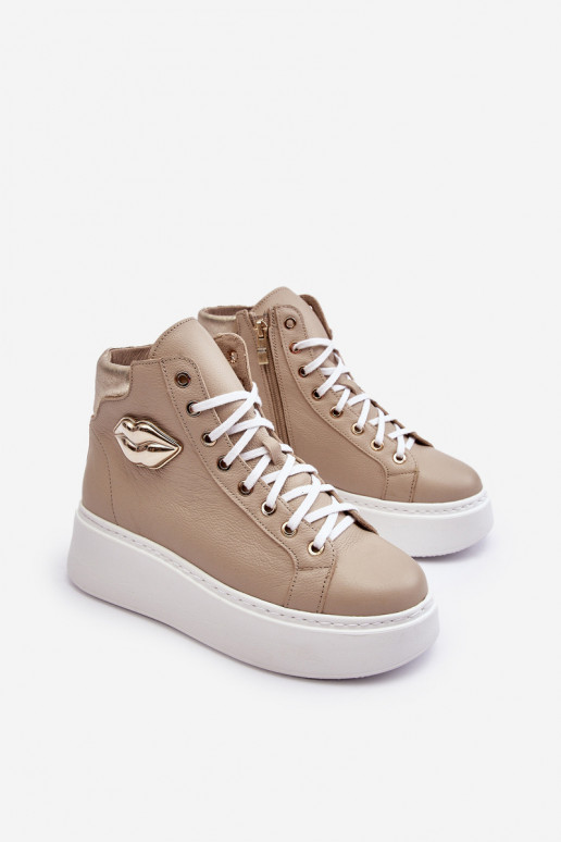 Women's High-Top Zipper Sneakers Beige Katerin Women's High-Top Zipper Sneakers Beige Katerin