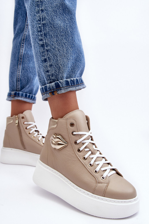 Women's High-Top Zipper Sneakers Beige Katerin Women's High-Top Zipper Sneakers Beige Katerin
