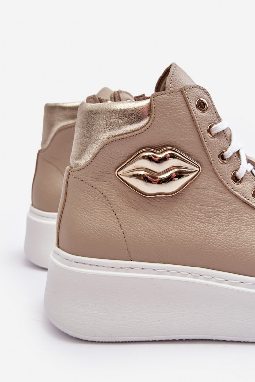 Trampki Damskie Wysokie Na Suwak Lemar Beżowe Katerin