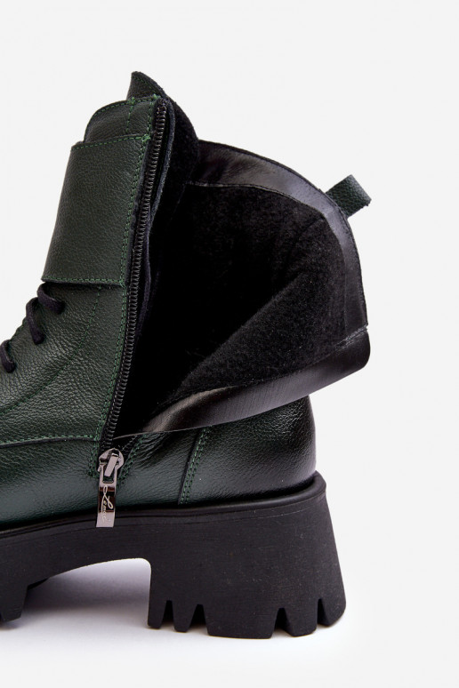 Skórzane Workery Botki Damskie Zielone Lemar Anceria