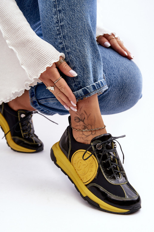 Damskie Buty Sportowe Skórzane Maciejka 06295-01 Czarno-Żółte