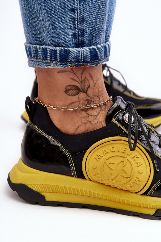 Damskie Buty Sportowe Skórzane Maciejka 06295-01 Czarno-Żółte