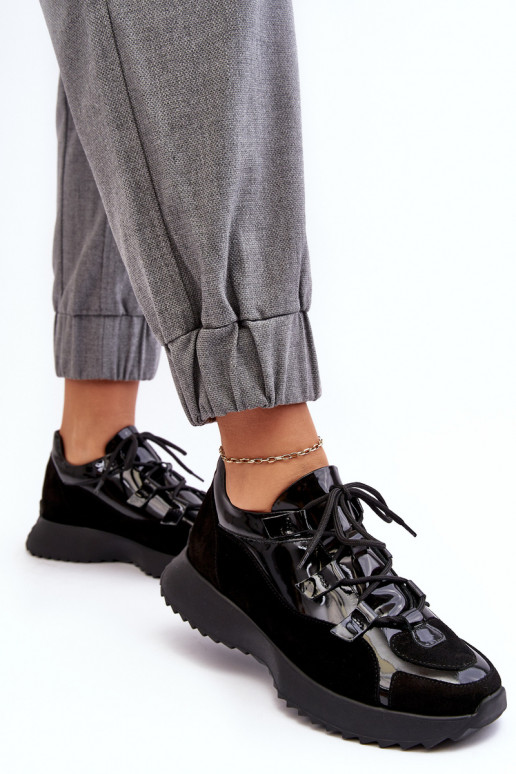 Women's Leather Lacquered Sports Shoes M01/2 Zazoo Black Women's Leather Lacquered Sports Shoes M01/2 Zazoo Black