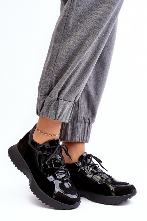 Women's Leather Lacquered Sports Shoes M01/2 Zazoo Black Women's Leather Lacquered Sports Shoes M01/2 Zazoo Black