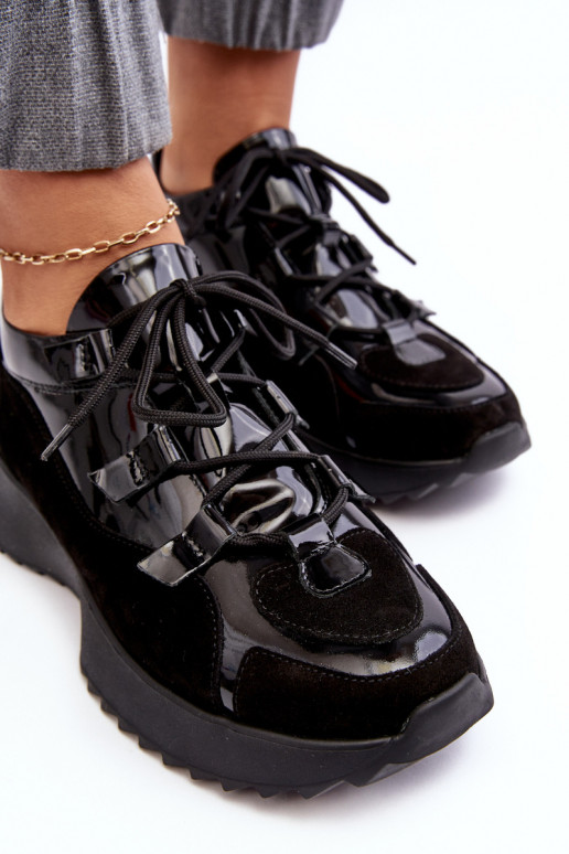 Women's Leather Lacquered Sports Shoes M01/2 Zazoo Black Women's Leather Lacquered Sports Shoes M01/2 Zazoo Black