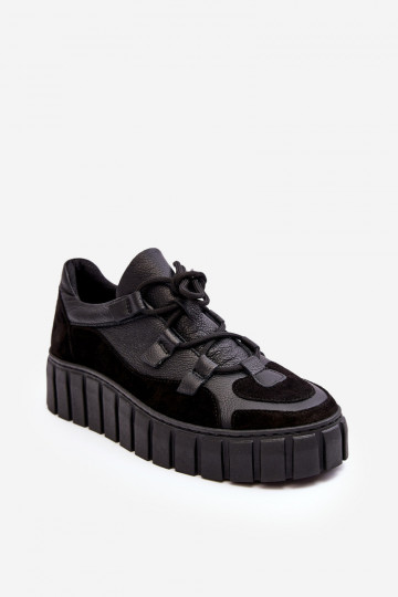 Damskie Skórzane Buty Sportowe Na Platformie M01/1 Zazoo Czarne 2