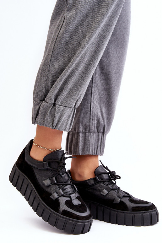 Women's Leather Sport Shoes On Platform M01/1 Zazoo Black Women's Leather Sport Shoes On Platform M01/1 Zazoo Black