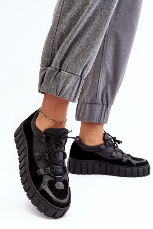 Women's Leather Sport Shoes On Platform M01/1 Zazoo Black Women's Leather Sport Shoes On Platform M01/1 Zazoo Black