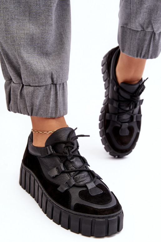 Women's Leather Sport Shoes On Platform M01/1 Zazoo Black Women's Leather Sport Shoes On Platform M01/1 Zazoo Black