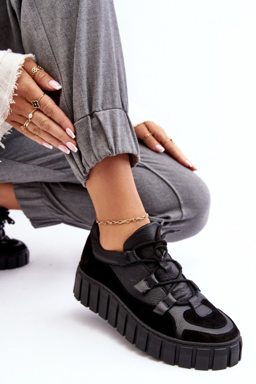 Women's Leather Sport Shoes On Platform M01/1 Zazoo Black Women's Leather Sport Shoes On Platform M01/1 Zazoo Black