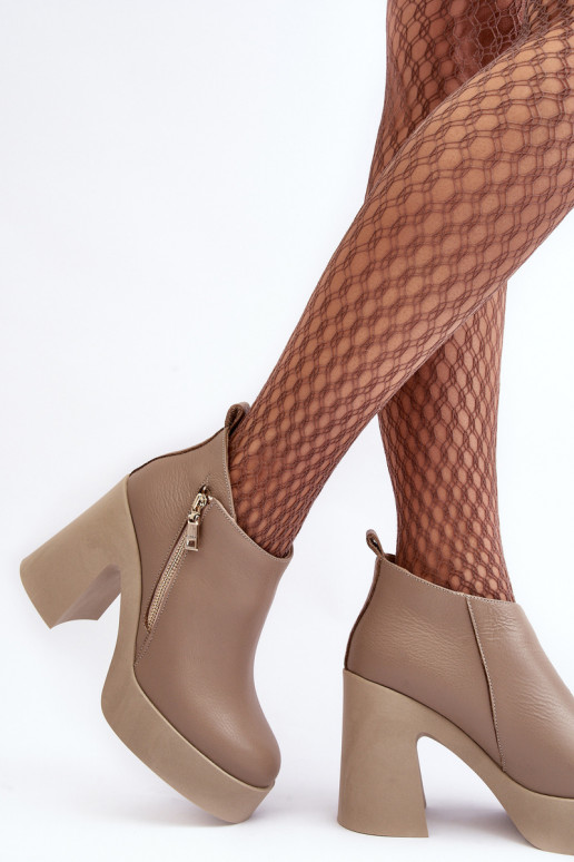 Botki Damskie Na Masywnym SłupkuwithSuwakiem 1755 Zazoo Beżowe