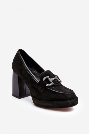 Leather Pumps On Massive Heel Laura Messi 2706 Black 2