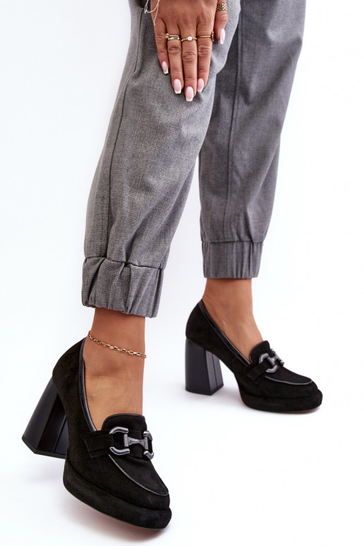 Leather Pumps On Massive Heel Laura Messi 2706 Black Leather Pumps On Massive Heel Laura Messi 2706 Black