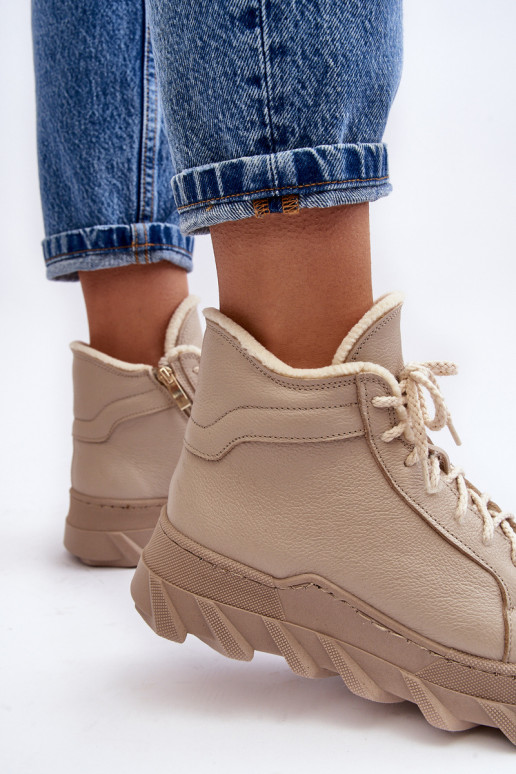 Women's Leather Platform Lined Boots Beige Lemar Jevette