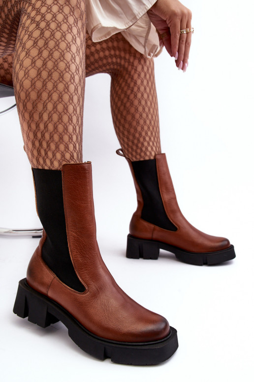 Damskie Botki Sztyblety Laura Messi 2693/229 Brązowe