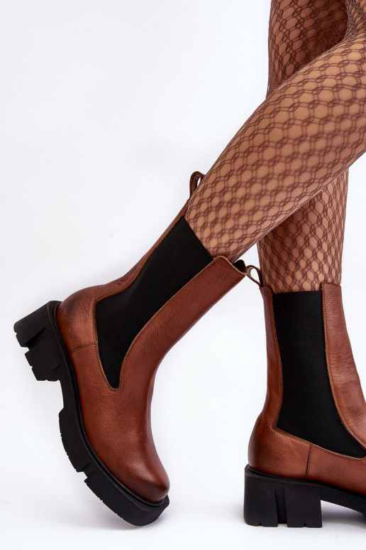 Damskie Botki Sztyblety Laura Messi 2693/229 Brązowe