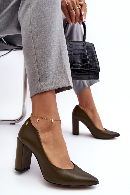 Leather Pumps On Heel Laura Messi 2624/227 Dark Green Leather Pumps On Heel Laura Messi 2624/227 Dark Green