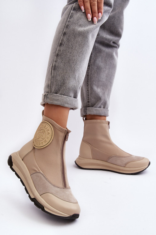 Women's Leather Boots With Zipper Maciejka 06297-22 Beige Women's Leather Boots With Zipper Maciejka 06297-22 Beige