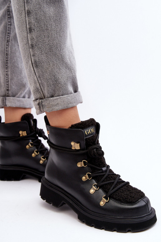 Leather Trapper Boots Women GOE MM2N4082 Black