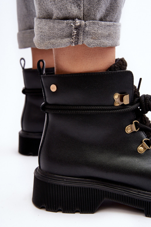 Leather Trapper Boots Women GOE MM2N4082 Black