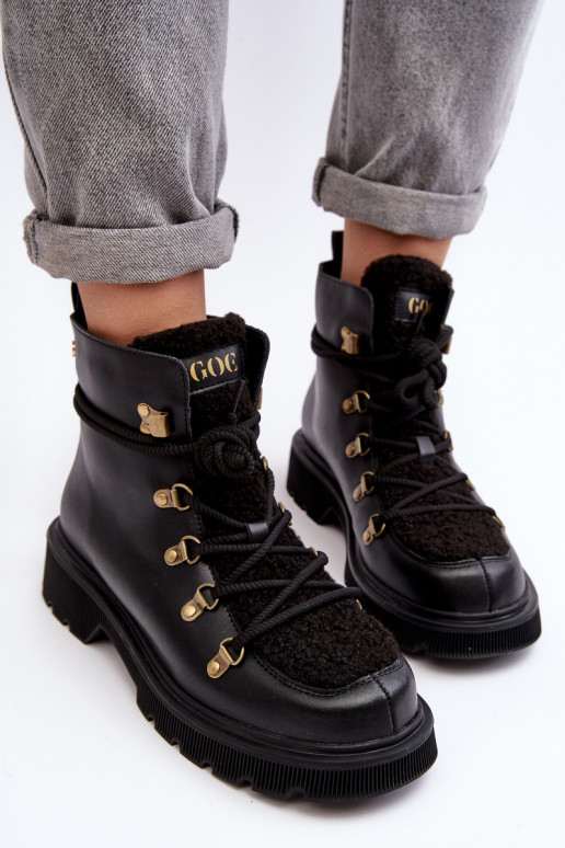 Leather Trapper Boots Women GOE MM2N4082 Black
