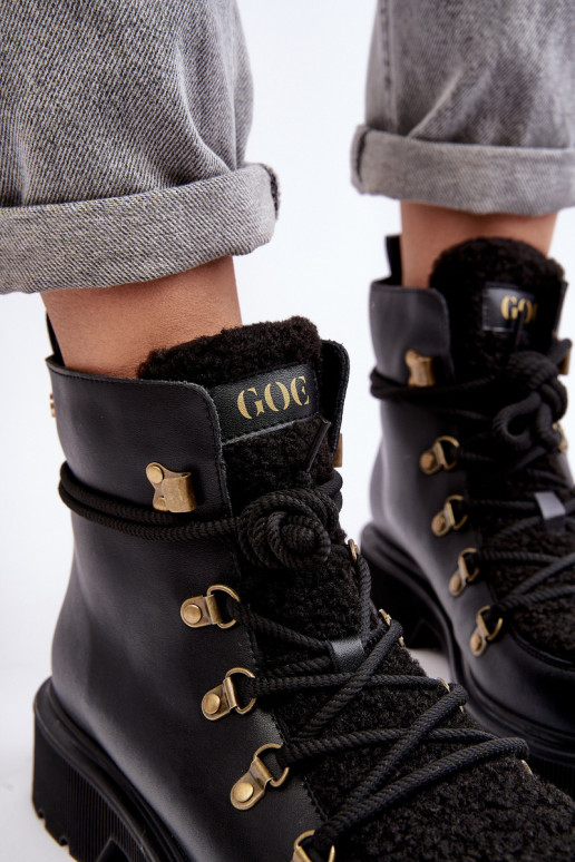 Leather Trapper Boots Women GOE MM2N4082 Black